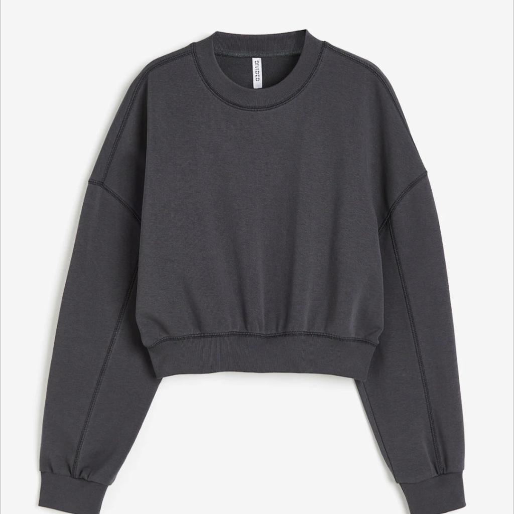 Nwt H&M Dark Grey Slightly Cropped Nice Detail Drop Shoulder Sweatshirt